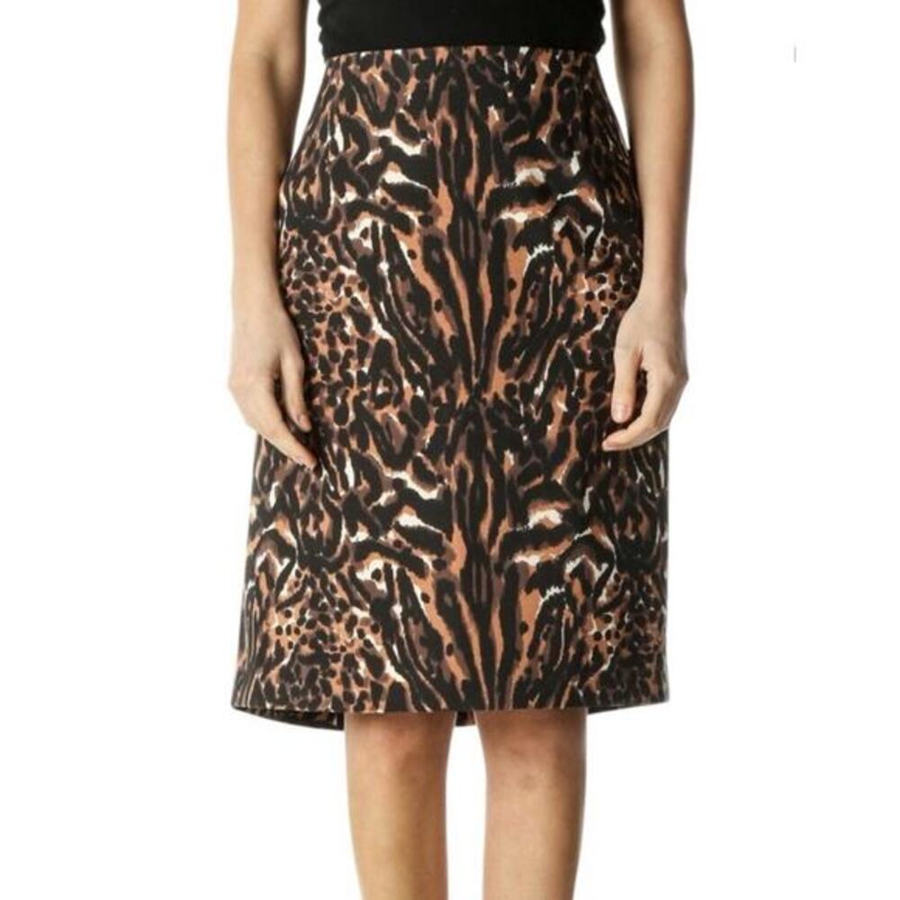 Talbots Leopard Print Skirt 14Wโ Mob Wife Career Knee Length Pencil Brown